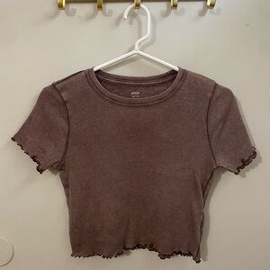 Aerie Ribbed Tan/Purple Crop Top